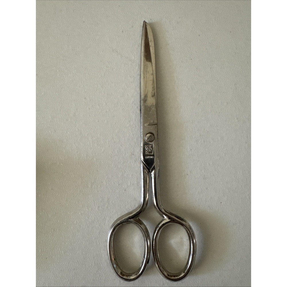 VINTAGE Scissors Made in Germany Palm Trees Logo 6" Gold Tone Handle Metal